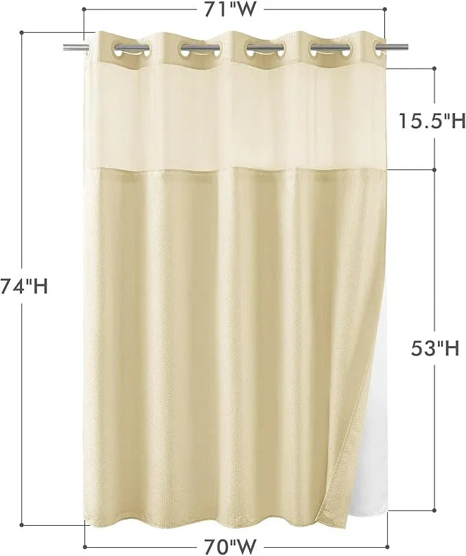 Mrs Awesome No Hook Shower Curtain with Snap-in Liner Less Time On/Off, Embossed Waffle-Look Textured Fabric Shower Curtain for Bathroom, Soft & Lightweight, 71x74, Beige - ModernBath