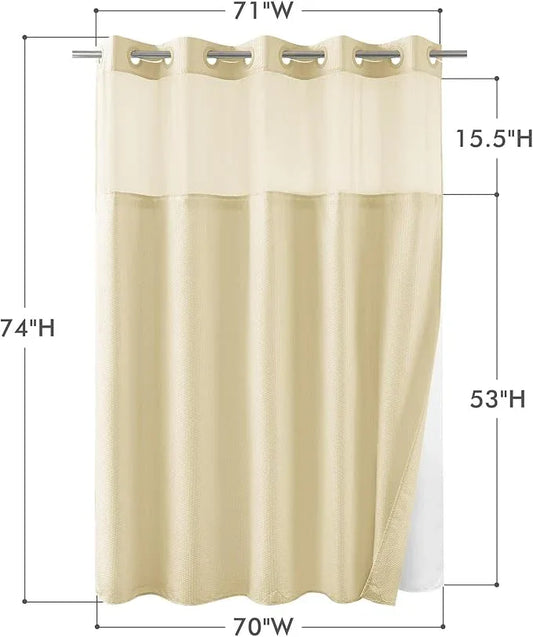 Mrs Awesome No Hook Shower Curtain with Snap-in Liner Less Time On/Off, Embossed Waffle-Look Textured Fabric Shower Curtain for Bathroom, Soft & Lightweight, 71x74, Beige - ModernBath