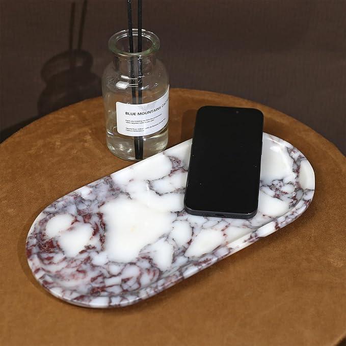 Natural Marble Tray, Coffee Table, Food, Fruit, Paper Cup, Cake Display, Coffee bar, Family Gatherings, Seasonal Holiday Decoration Tray(Viola-oval-11 x5 x0.7) - ModernBath