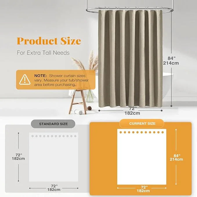 BTTN Extra Long Shower Curtain - 72 x 84 Inch Long Linen Textured Heavy Duty Fabric Shower Curtain Set with 12 Plastic Hooks, Large Hotel Spa Luxury Waterproof Shower Curtains for Bathroom - Khaki/Tan - ModernBath