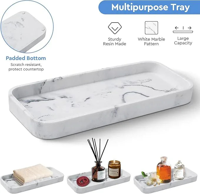 Bathroom Accessories Set,4 Pcs Blue Glass Bathroom Accessories Sets-Lotion Soap Dispenser,Toothbrush Holder,Qtip Holder Dispenser & Resin Vanity Tray,Countertop Vanity Organizer,Blue - ModernBath