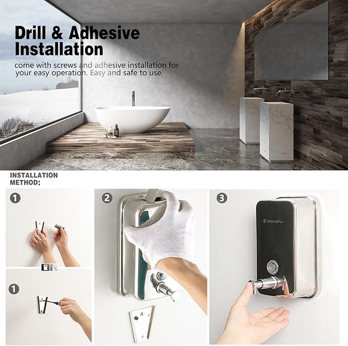 Stainless Steel Soap Dispenser for Home – 16.9oz Wall Mount, Anti-Leak Pump, Brushed Nickel Finish, Space-Saving Design for Kitchen & Bathroom - ModernBath