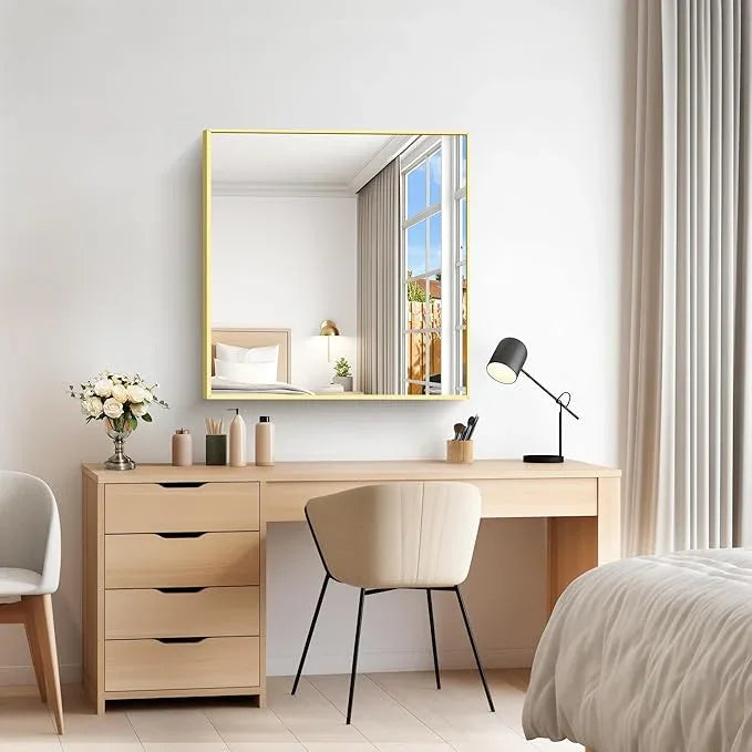 COFENY Gold Bathroom Mirror for Wall, 30x30 Inch Rectangle Mirrors with Metal Frame, Modern Vanity Wall Mirror Decor for Bathroom Living Room, Entryway Hangs Horizontal or Vertical - ModernBath