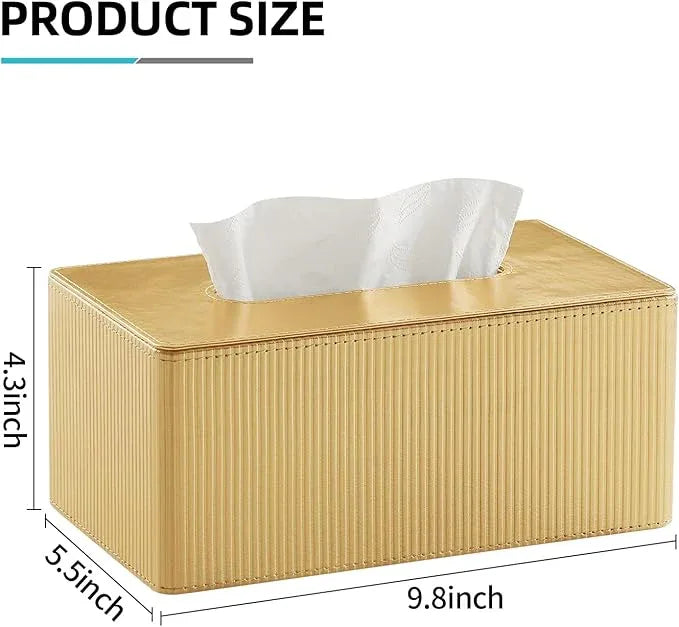 Cretkhp Gold Tissue Box Cover Rectangle with Magnetic Closure, PU Leather Tissue Box Holder for Bathroom NightStands Livingroom, Decorative Tissue Holder for 120(3-Ply)/160(2-Ply) Tissue Box (Gold) - ModernBath