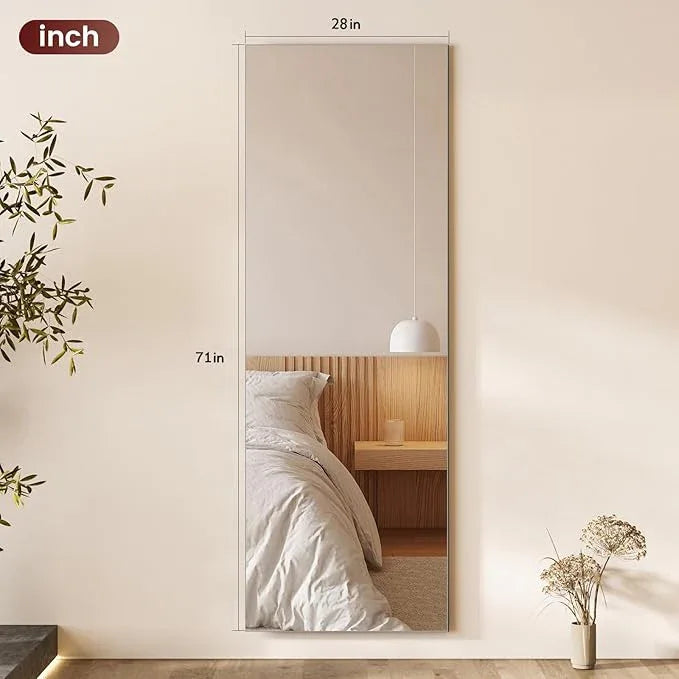 Kosmonia 71x28 Frameless Full Length Silver Coating Mirror w/Distortion Free, HD Reflection &Anti Desilvering, Tempered Glass & Shatter Proof Film Doubling Safety, Easy Setup w/Stand, Wall/Standing - ModernBath