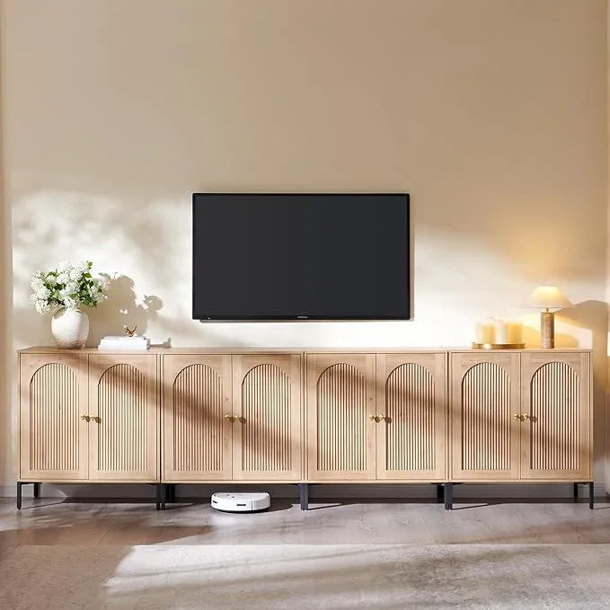 Bathroom Cabinet with Storage, 123.5" W Fluted Arched Free Standing Floor Cabinet w/Adjustable Shelves, Modern Sideboard Cabinet for Bathroom, Kitchen, Living Room, Entryway, Natural - ModernBath
