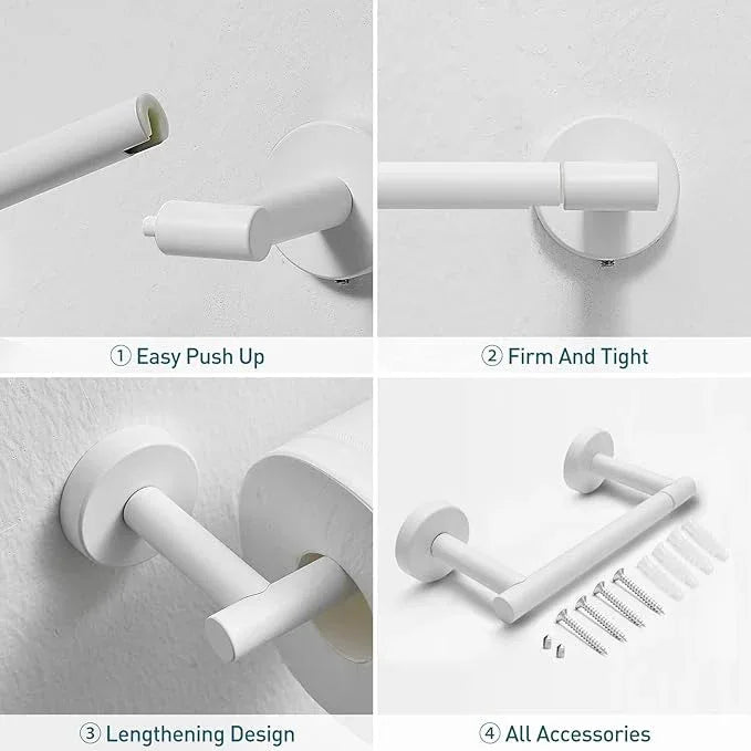 White Toilet Paper Holder Metal Bathroom Flexible Pivot Ceramic Jumbo Tissue Roll Holder on Wall Mounted, SUS 304 Stainless Steel Adjustable Toilet TP Mega Roll Holder Modern - ModernBath