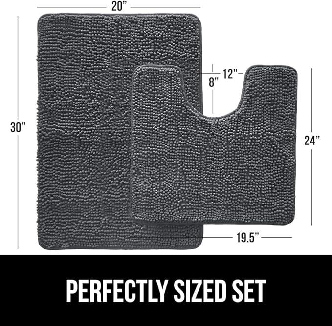 GORILLA GRIP Bathroom Rug Sets, Soft Chenille 2 Piece Area Rugs Set, Toilet Base Mat and 30x20 Carpet, Absorbent Microfiber Washable Mats Dry Quickly, Home Décor and Bath Room Accessories, Charcoal - ModernBath