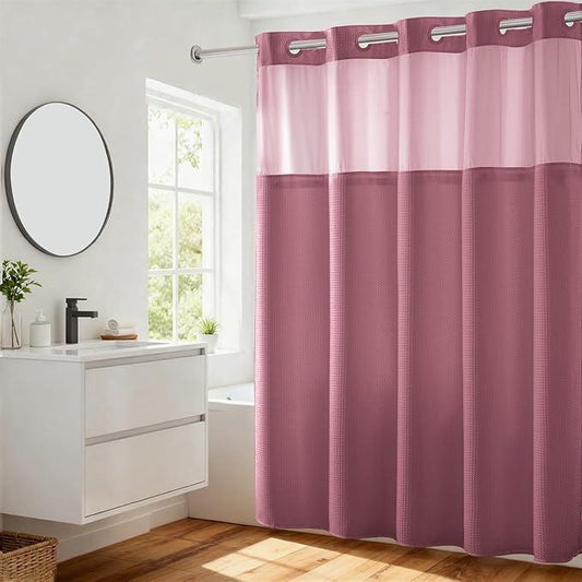 River Dream Heavyweight No Hooks Required Dotted Waffle Weave Shower Curtain with Snap in Liner - 71W x 74H,Hotel Grade,Spa Like Bath Curtain,Pale Mauve - ModernBath
