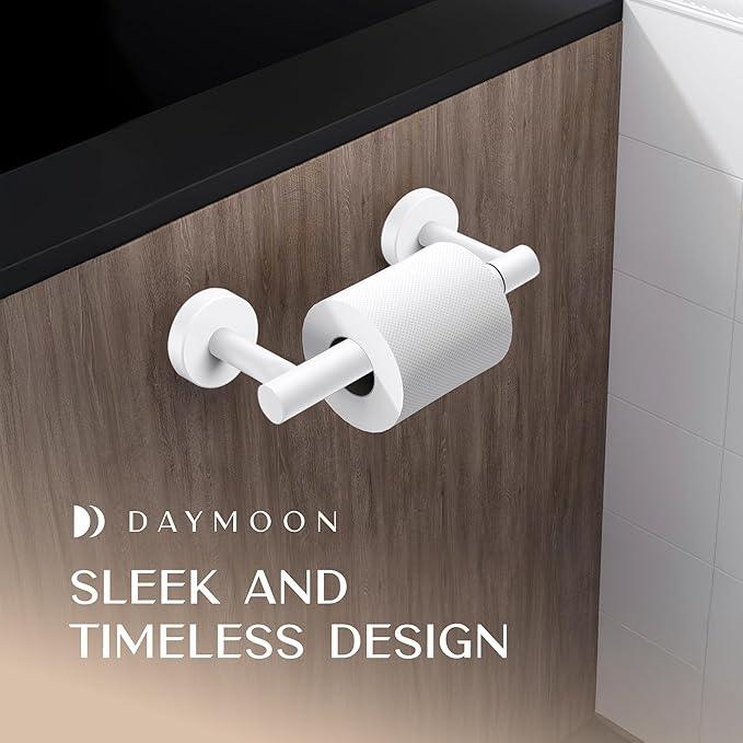 Day Moon™ Matte White Toilet Paper Holder Wall Mount - Modern Pivoting Toilet Paper Roll Holder - ModernBath