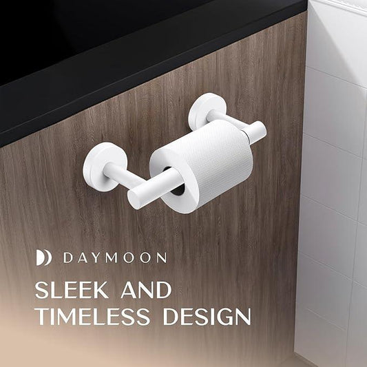 Day Moon™ Matte White Toilet Paper Holder Wall Mount - Modern Pivoting Toilet Paper Roll Holder - ModernBath