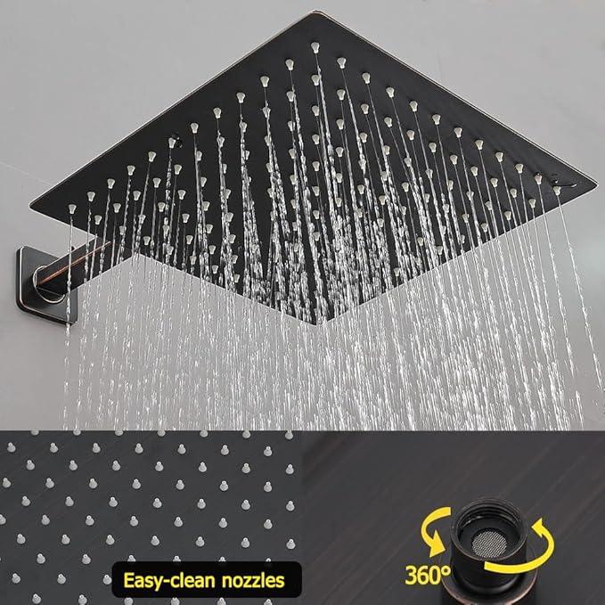 JingGang Oil Rubbed Bronze Shower System 16 Inch Bathroom Rain Mixer Shower Combo Set Wall Mounted Rainfall Shower Head and Handheld System Shower Faucet Set Rough-in Valve Body and Trim Kit - ModernBath