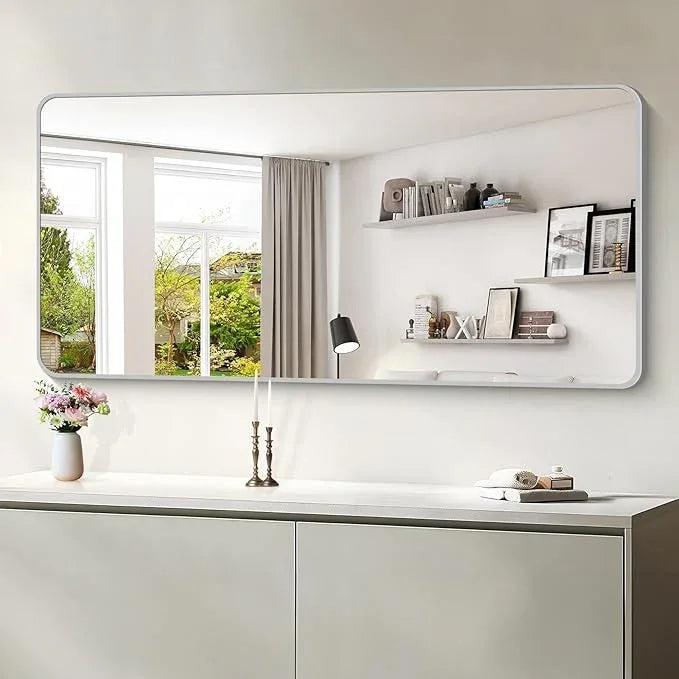CIVENO 30x60 Inch Silver Bathroom Mirror, Large Rectangular Vanity Mirror, Metal Framed Rectangle Mirror, Rounded Corner Wall Mounted Mirrors for Living Room Bedroom Entryway Horizontal or Vertical - ModernBath