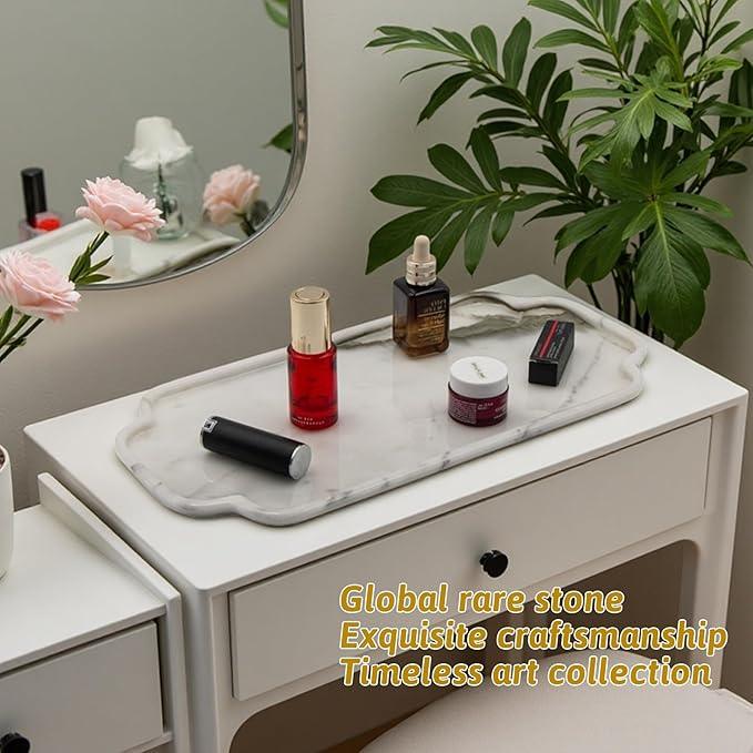 Marmor Real Natural Marble Bathroom Tray for Perfume, Candles, Jewelry Stone Vanity, Bathroom & Kitchen Counter Organizer and Home Decor (Statuario White(15.74 * 7.87 * 0.7)) - ModernBath