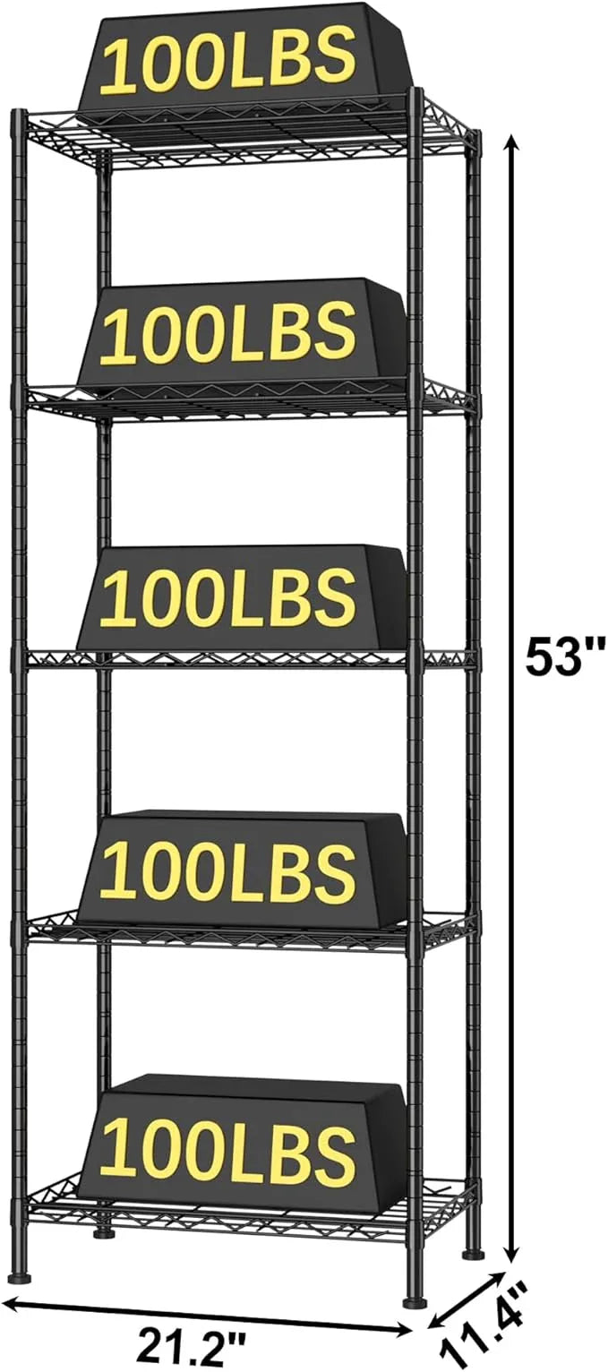 HOMEFORT 5-Shelving Unit, Adjustable Wire Shelving, Metal Wire Shelf Rack Organizer for Kitchen, Pantry, Closet, Bathroom, Laundry, Black,21" W x 11" D x 53" H - ModernBath