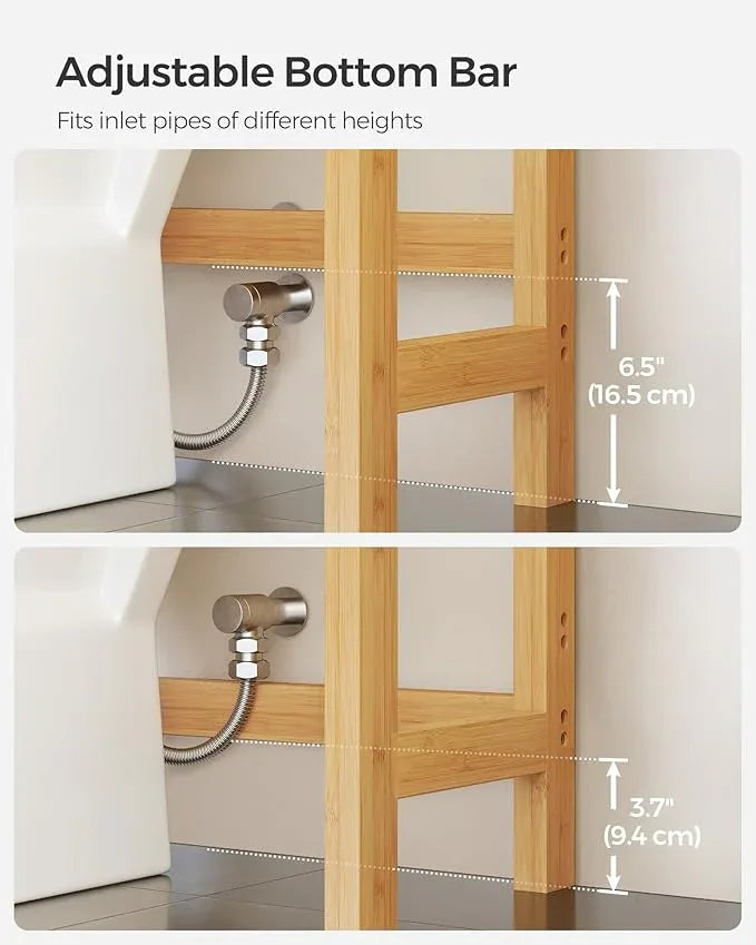 SONGMICS Over The Toilet Storage, 3-Tier Over Toilet Bathroom Organizer with Adjustable Shelf, 10.2 x 24.8 x 66.9 Inches, Space-Saving, Natural Beige UBTS001N01 - ModernBath