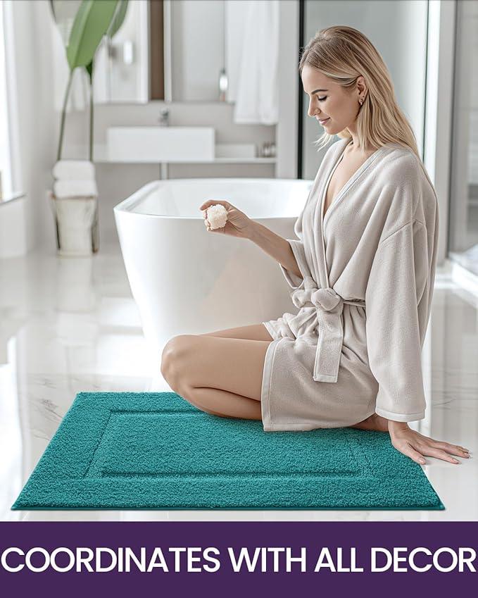 DEXI Bathroom Rugs 24x16, Washable Non Slip Bath Mat for Shower Floor, Absorbent Quick Dry Bathmat with Rubber Backing, Ultra Soft Plush Carpet for Tub, Teal - ModernBath