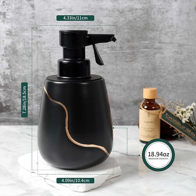 BosilunLife Automatic Foaming Soap Dispenser - Battery Operated Foam Hand Soap Electric Dispenser for Bathroom Ceramic Smart Auto Dish Soap Dispenser for Kitchen Waterproof, Black,17 oz - ModernBath