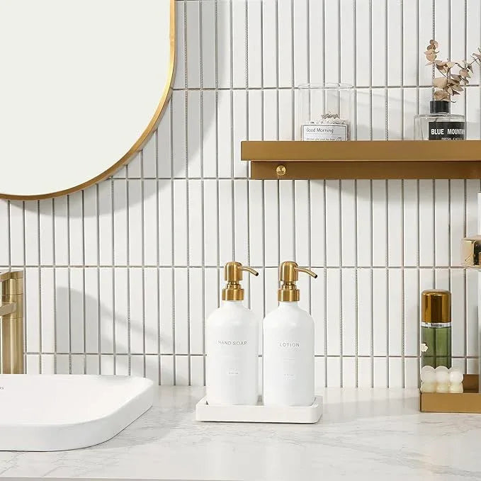 Prus Waso Gold Soap Dispenser Bathroom Set, Hand and Lotion Dispenser with Stainless Steel Pump, Perfect for Modern Bathroom Decor. (Gold) - ModernBath