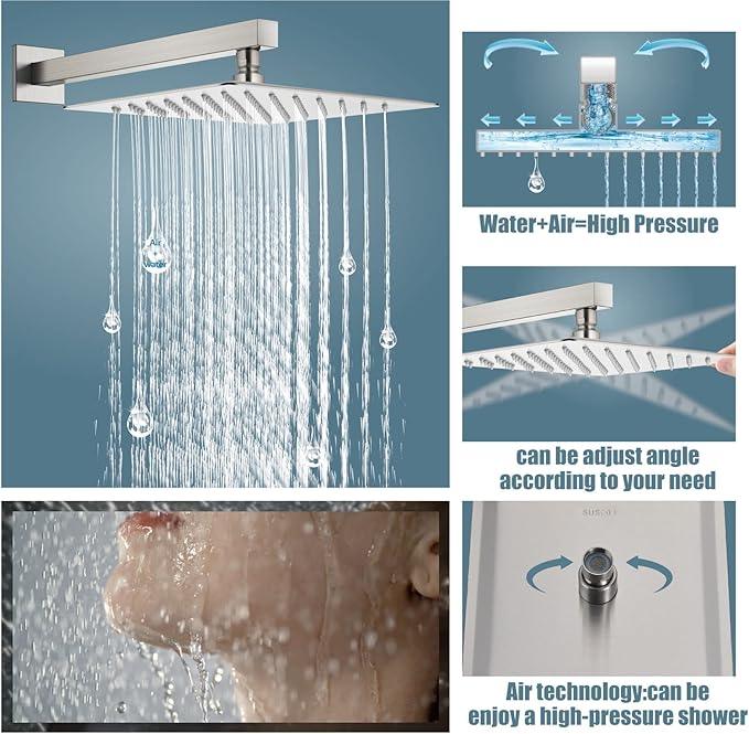 Aolemi Shower Faucet Set Rain Shower System with Handheld Spray Bathroom Shower Combo Rough-in Valve and Shower Trim Kit Included Brushed Nickel 12 Inch Wall Mount Shower Head - ModernBath
