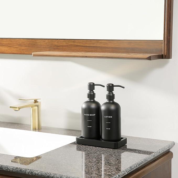 Prus Waso Black Soap Dispenser Bathroom Set, Soap and Lotion Dispenser Set with Stainless Steel Pump, Perfect for Bathroom Decor. (Black) - ModernBath