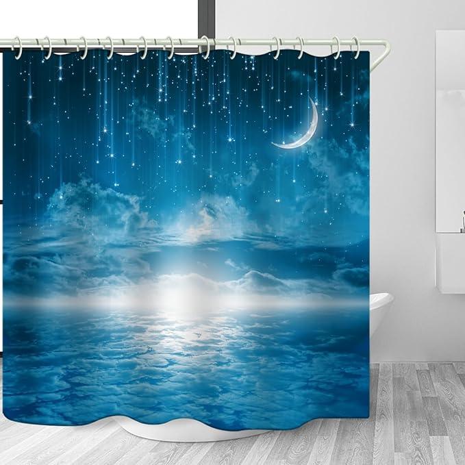 LYFANS Bathroom Features Blue Starry Sky 3D Shower Curtain, Luxurious Bathtub Waterproof Shower Curtains, Bright Fabric Shower Curtains, Size (72x79 inches) - ModernBath