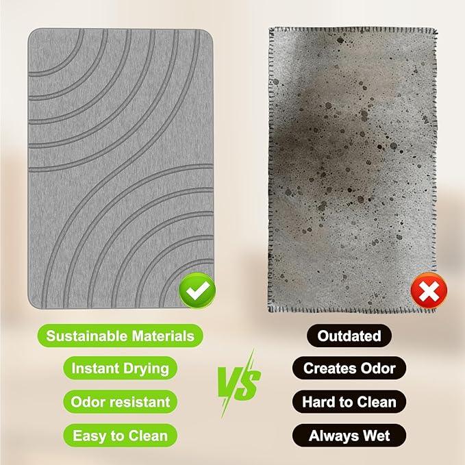 Cenepor Stone Bath Mat for Bathroom Quick Drying Shower Mats Super Absorbent Diatomaceous Earth Stone Mats, Easy to Clean & Odorless, 23.6 × 15.5 Inch Grey - ModernBath