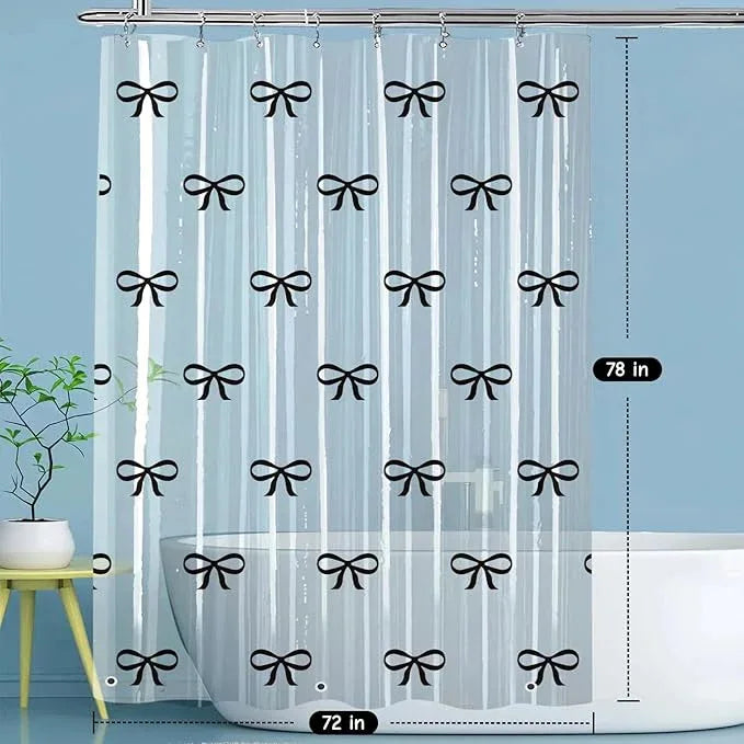 Clear Cute Black Bow Shower Curtain Liner, Plastic Transparent Girly Fancy Shower Curtain, Aesthetic Preppy Shower Curtain Bow Bathroom Decor for Women, 72x78 Shower Curtain Set with Magnets 12 Hooks - ModernBath