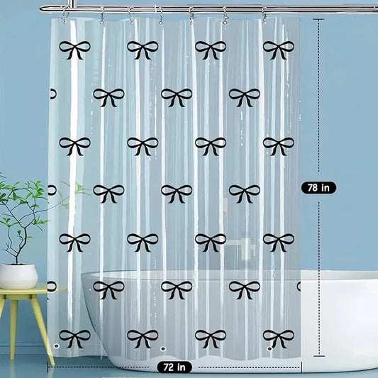 Clear Cute Black Bow Shower Curtain Liner, Plastic Transparent Girly Fancy Shower Curtain, Aesthetic Preppy Shower Curtain Bow Bathroom Decor for Women, 72x78 Shower Curtain Set with Magnets 12 Hooks - ModernBath