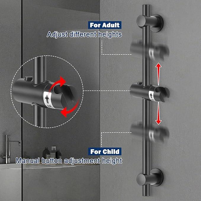 NearMoon Shower Slide Bar with Height/Angle Adjustable Handheld Shower Holder, Bathroom SUS 304 Stainless Steel Shower Head Holder for Bath (Adhesive, Matte Black) - ModernBath