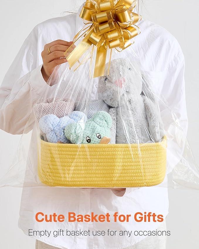 Small Woven Basket, 12 x 8 x 4.5 Inches, Storage Basket for Organizing, Cute Small Rope Shelf Closet Cube Storage Bins Baskets for Shelves, Dog Toy Gift Baskets Empty, 3 Pack Yellow - ModernBath