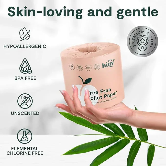 ecoHiny Premium & Soft Bamboo Toilet Paper | PFAS Free | 36 Mega Rolls, 3 ply & 350 Sheets | Non Toxic, FSC Certified, Septic Safe, BPA Free | Tree Free Toilet Tissue | Plastic Free Packaging - ModernBath