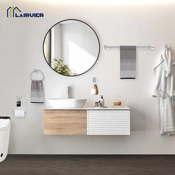 5-Piece Brushed Nickel Bathroom Hardware Set, SUS304 Stainless Steel Bathroom Accessories Set 23.6 inches Towel Bar, Toilet Paper Holder with Shelf, Towel Ring and Two Towel Hooks Wall-Mounted - ModernBath