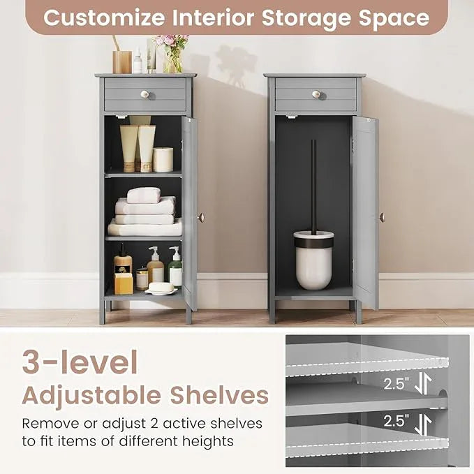 GLACER Floor Storage Cabinet, Multifunctional Bathroom Storage Cabinet with 2 Adjustable Shelves, Ideal for Bathroom, Living Room, 14 x 12 x 34.5 inches (Grey) - ModernBath