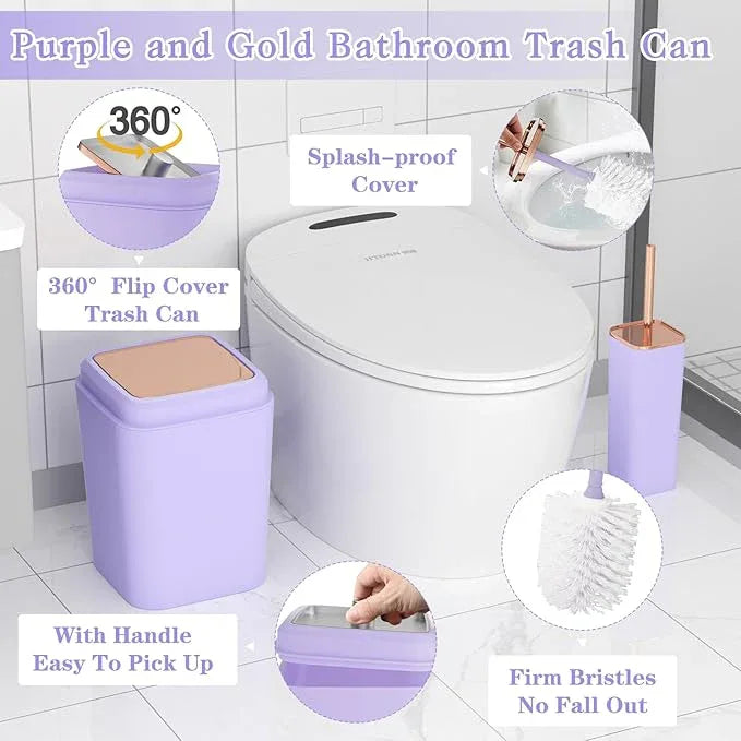 XLHOMO 9-Piece Bathroom Accessories Set, Purple Bathroom Accessories Sets Complete with Trash Can,Tray,Soap Dispenser,Toothbrush Holder,Toothbrush Cup,Soap Dish,Toilet Brush and Q-tip Holders - ModernBath