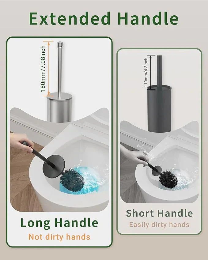 WZKALY Toilet Brush and Holder Set, Toilet Bowl Brush for Bathroom with Long Handle, Stainless Steel Toilet Cleaner Brush with Durable Scrubbing Bristles,Splash-Proof (Brushed Nickel) - ModernBath