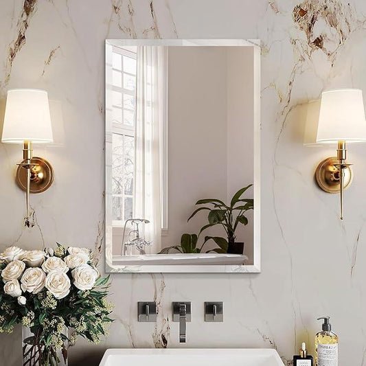Duprima Rectangle Bevelled Frameless Mirror - Wall Mirror 24” x 36”, Shatterproof Modern Bathroom Mirror for Gym, Bathroom Vanity, Entryways with Bevelled Edge, Horizontally or Vertically - ModernBath