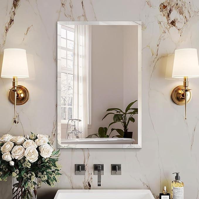 Duprima Rectangle Bevelled Frameless Mirror - Wall Mirror 30” x 40”, Shatterproof Modern Bathroom Mirror for Gym, Bathroom Vanity, Entryways with Bevelled Edge, Horizontally or Vertically - ModernBath