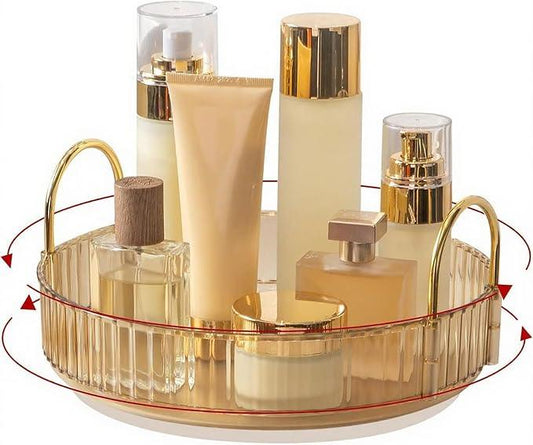 INVSSENE 360° Rotating Makeup Organizer, Bathroom Make Up Spinning Holder Rack, Large Capacity Cosmetics Storage Vanity Shelf Countertop, Fits Cosmetics, Perfume, Skincare, Lipsticks(1 Tier, Yellow) - ModernBath