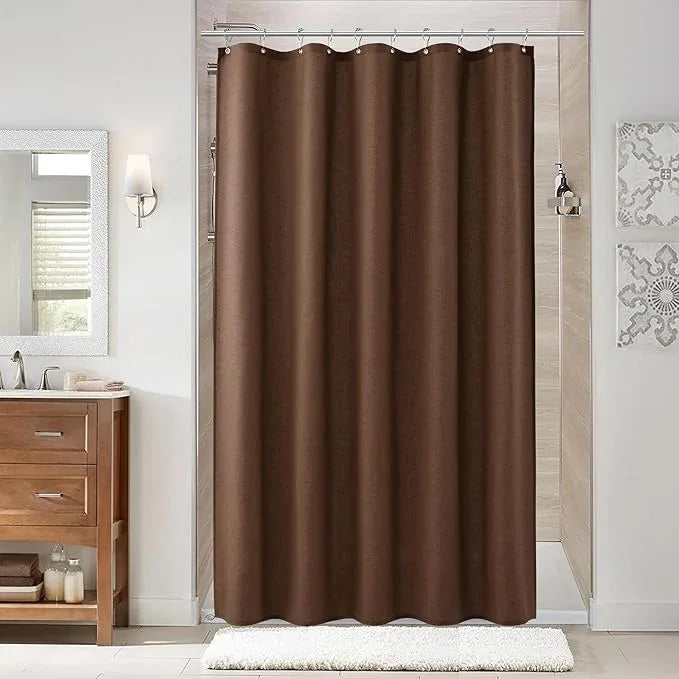 Naturoom Caramel Brown 54 Inch Shower Curtain - Stall Narrow Half Linen Ultra Thick Fabric Shower Curtain Set with Hooks, Boho Farmhouse Rustic RV Camper Bath Curtains for Bathroom, 54x78 - ModernBath