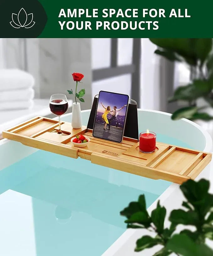 ROYAL CRAFT WOOD Bathtub Tray Caddy for Tub, Bamboo Bath Shelf, Premium Foldable Wood Bath Table, Expandable Bathtub & Bathroom Accessories, New Home Gifts for Mom, Housewarming, Anniversary, Wedding - ModernBath