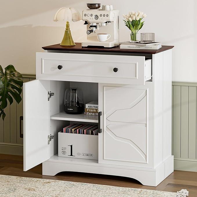 Buffet Cabinet with Storage, Coffee Bar with Drawer & Adjustable Shelf, Modern Sideboard for Kitchen, Living Room, White - ModernBath
