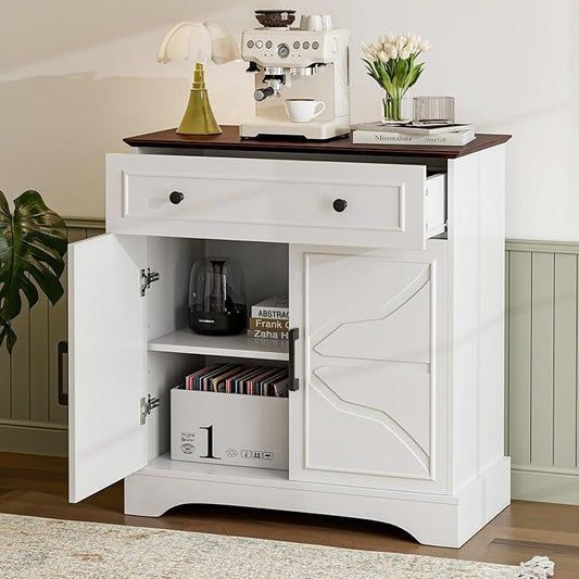 Buffet Cabinet with Storage, Coffee Bar with Drawer & Adjustable Shelf, Modern Sideboard for Kitchen, Living Room, White - ModernBath