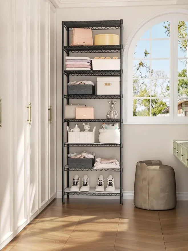 8 Tier Adjustable Storage Shelves Heavy Duty Metal Shelf Wire Shelving Unit Organizer Rack for Home Kitchen Office Pantry Room Bathroom Shelving Organizers and Storage Laundry - ModernBath
