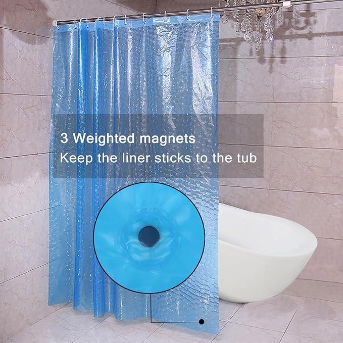LQFMEHOT EVA Blue Shower Curtain Liner, 3D Water Cube 5G Shower Liner with 12 Rustproof Metal Grommets and Weighted Magnets, Waterproof Duty for Bathroom 72 x 72 - ModernBath