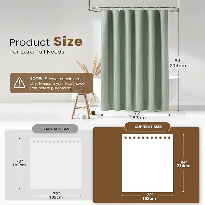 BTTN 3 in 1 Shower Curtain Set - 84 Inch Extra Long Linen Textured Cloth Shower Curtain Liner with Plastic Hooks and 3 Magnets, Tall Modern Waterproof Shower Curtain for Bathroom, Sage Green, 72x84 - ModernBath