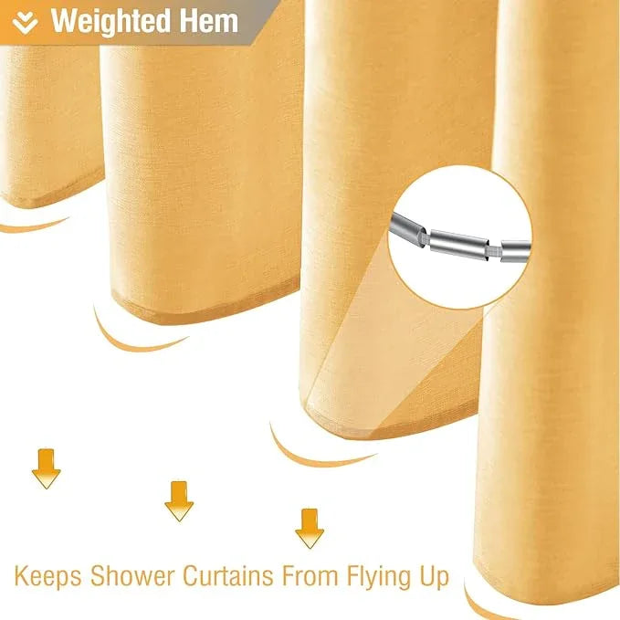 BTTN Gold Fabric Shower Curtain - Linen Textured Weighted Cloth Shower Curtain Set with 12 Plastic Hook, Machine Washable, Modern Hotel Spa Luxury, Decorative Neutral Bath Curtains for Bathroom, 72x72 - ModernBath
