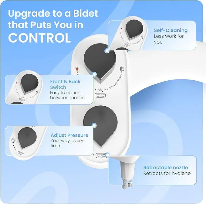 CLEAR REAR Bidet Attachment for Toilet Seat - Non-Electric, Self-Cleaning Dual Nozzle, Adjustable Water Pressure, Rear & Feminine Wash, Toilet Bidet Hygienic Bathroom Upgrade (White) - ModernBath