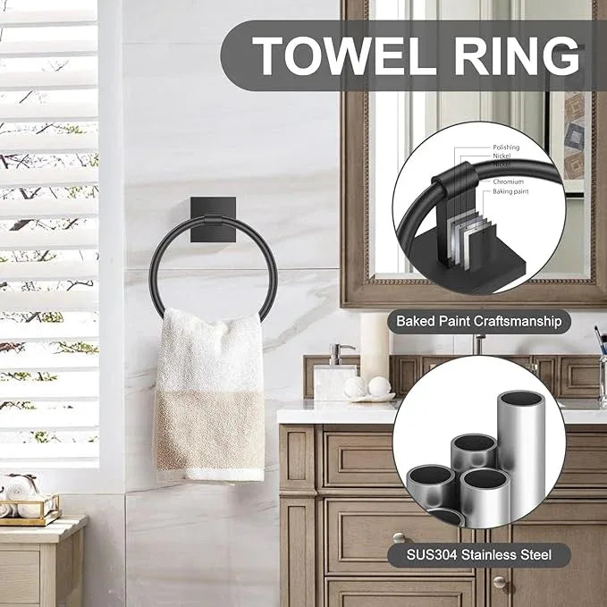 Matte Black Bathroom Hardware Accessories Towel Bar Set 5 Pieces Double Dase Toilet Paper Holder Towel Holder Set 23.6 Inch Stainless Steel Towel Rack for Bathroom Wall Mounted - ModernBath
