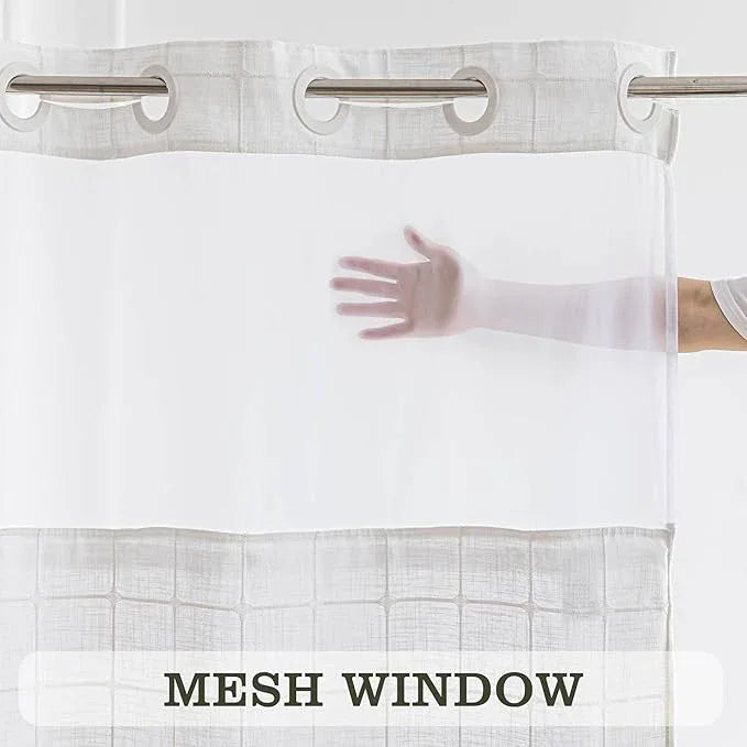 Farmhouse Shower Curtain with Snap-in Liner, No Hooks Needed ,Fabric Shower Curtains with Tassels for Rustic Bathroom Decor,with Window,with Magnets,Water Repellent&Machine Washable,White,71x80Inch - ModernBath